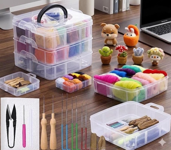 Beginner Needle Felting Kit – 24 Colors Wool Roving, Wool Fiber DIY Craft Kit Gift, Complete DIY Craft Set