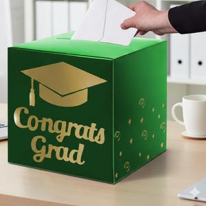 Graduation Card Box Holder, Congrats Grad Card Collection Box, Foldable Cardboard Graduation Party Decor, Gift Table Box 2026 Green