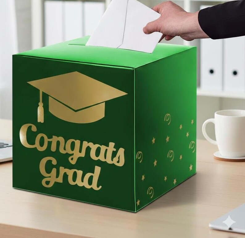 Graduation Card Box Holder, Congrats Grad Card Collection Box, Foldable Cardboard Graduation Party Decor, Gift Table Box 2026 Green