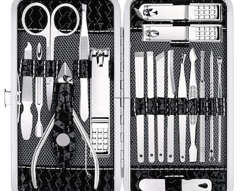 Kit de manicura y pedicura de acero inoxidable de 18 piezas: set de cuidado personal todo en uno