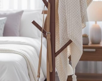 Wooden Coat Rack Stand with 8 Hooks, Adjustable 3 Height Coat Tree, Easy Assembly for Coats, Hats, Scarves Handbags, Entryway, Bedroom