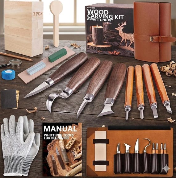 Deluxe Wood Carving Whittling Kit with Knives and Leather Case, Beginner Woodworking Tool Set, DIY Craft Gift for Men, Woodworking Gifts
