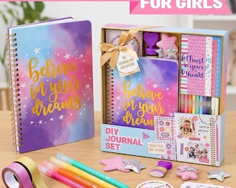Girls Journal Kit, Scrapbook & DIY Craft Set, Teen Tween Gift, Stationery Supplies, Birthday Gift for Girls Ages 8-14, Art Kit