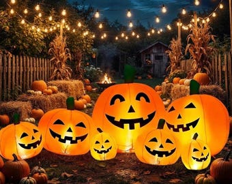 7.5FT Halloween Inflatable Pumpkin, Cold White Blow Up Yard Decor, Outdoor Halloween Decoration for Lawn, Garden, Porch and Party