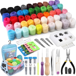Beginner Needle Felting Kit – 24 Colors Wool Roving, Wool Fiber DIY Craft Kit Gift, Complete DIY Craft Set Style C