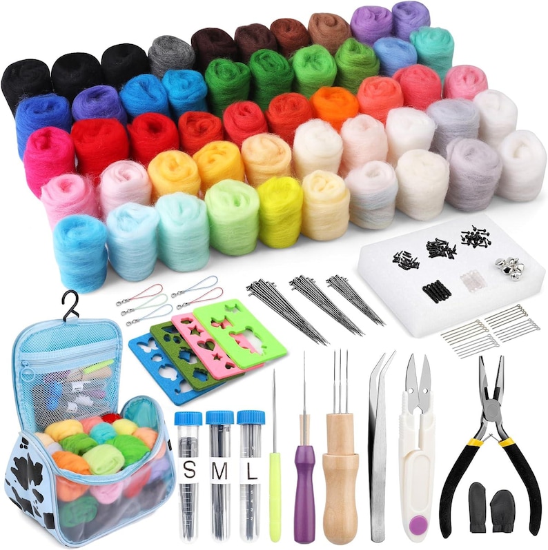 Beginner Needle Felting Kit – 24 Colors Wool Roving, Wool Fiber DIY Craft Kit Gift, Complete DIY Craft Set Style C