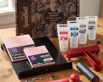 Deluxe Linocut Block Printing Kit, 14 Piece Lino Carving Set with Inks, Brayer, Cutters & Bench Hook, Relief Printing Tools for Fabric Paper