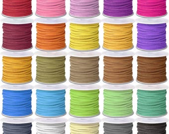 Cordón de cuero sintético de gamuza, 25 rollos de colores surtidos, ideal para hacer joyas.