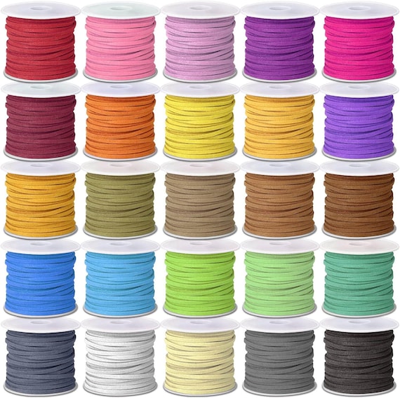 Faux Suede Leather Cord Set - 25 Rolls Flat Velvet Jewelry Making Strips for Dream Catchers, Necklace, Bracelet, Beading DIY Craft Supplies