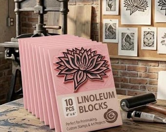 Rubber Linoleum Blocks 10PCS 4x6 Inch Stamp Carving Kit, Linocut Printmaking Supplies, DIY Stamp Making and Craft Projects