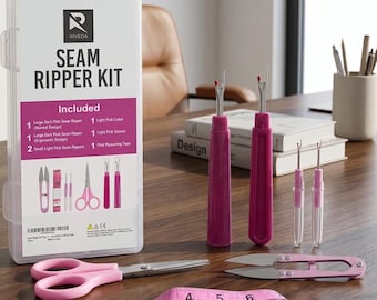 Kit rosa de 7 piezas para descosedor, descosedor ergonómico, cortahilos, tijeras, cinta métrica