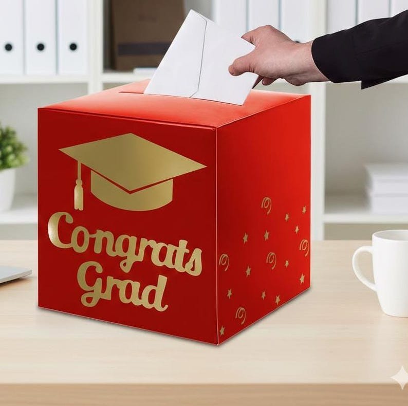 Graduation Card Box Holder, Congrats Grad Card Collection Box, Foldable Cardboard Graduation Party Decor, Gift Table Box 2026 Red