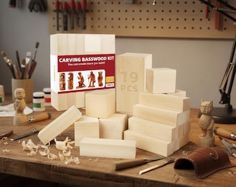 Juego de bloques para tallar madera de tilo, kit de carpintería de 19 piezas