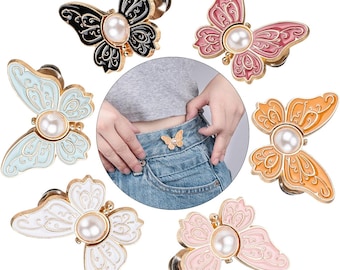 Clips tensores de cintura para pantalones con forma de mariposa, ajustador de jeans sin costuras