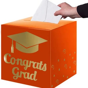 Graduation Card Box Holder, Congrats Grad Card Collection Box, Foldable Cardboard Graduation Party Decor, Gift Table Box 2026 Orange