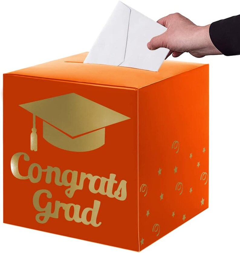 Graduation Card Box Holder, Congrats Grad Card Collection Box, Foldable Cardboard Graduation Party Decor, Gift Table Box 2026 Orange