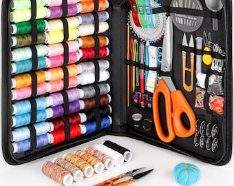 Kit de costura XL, 43 hilos arcoíris, tijeras, set de viaje portátil