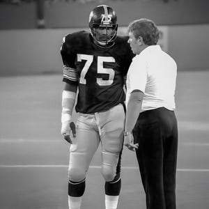 Vintage Steelers Photo: Mean Joe Greene #75 on Sidelines in Game-Time Strategy Talk, Wall Art, Man Cave, Steelers Photo, Home Decor