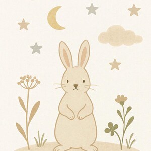 Arte de pared minimalista de conejo imprimible - Decoración infantil escandinava / Habitación de bebé neutra / Estilo minimalista - Descarga digital (A2, A3, A4)