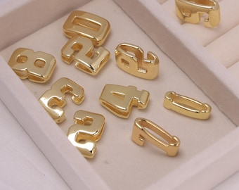 2 cuentas de números del 0 al 9 chapadas en oro y plata, para hacer joyas, cuentas metálicas gruesas para pulseras y collares.