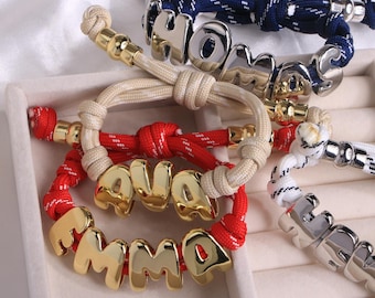 1 szt. spersonalizowana bransoletka z inicjałem, regulowany sznurek ze złotym i srebrnym bąbelkiem, wiązana bransoletka z inicjałem, biżuteria dla kobiet i mężczyzn