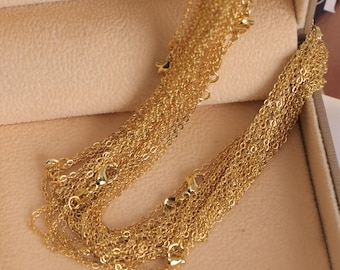 10 piezas, cadena de eslabones de 2 mm, chapada en oro de 18 quilates con cierre, cadena de latón para collar, accesorios de joyería de 45 cm