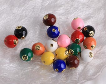 Cuentas espaciadoras de bola de billar, chapadas en oro de 18 quilates, redondas y numeradas, dijes de esmalte, suministros de joyería DIY, 11 mm