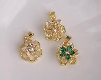 Delicate Flower Pendant,Zircon Flower Charms,18K Gold Flower Pendant,DIY Jewelry Making Supply