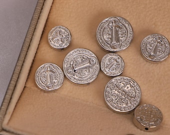 5 cuentas espaciadoras de San Benito, patrón de San Benito, color plateado, de 10, 12 y 15 mm, para rosario religioso, joyería católica, accesorios para abalorios.