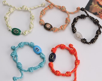 Paracord Knot Bracelet with Crystal Quartz Gemstone Charms – Adjustable Rope Bracelet