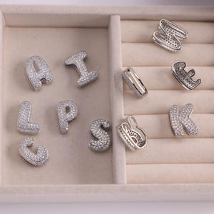 2pcs Silver-Plated Initial Letter Pendant,Letters Charm,Zircon Paved Letter Connector, Custom Jewelry Making Supply image 14