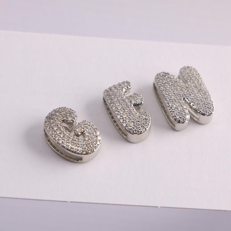 2pcs Silver-Plated Initial Letter Pendant,Letters Charm,Zircon Paved Letter Connector, Custom Jewelry Making Supply image 13