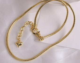 2Pcs, 18k Yellow Gold Plated Snake Chain Necklace, Yellow Gold, Silver Color Chain, Gold Necklace, Gold Snake Chain Necklace Findings