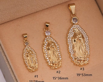 1Pcs, 18k Gold Plated Virgin Mary Pendant, Micro Pave Virgen de Guadalupe Medallion Pendant for Necklace Religious Jewelry Supply