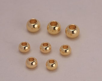 20 peças, contas redondas lisas, contas de latão banhadas a ouro 8 mm 10 mm com furo grande
