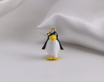 Dijes de pingüino de oro, colgante de pingüino esmaltado en oro de 18 quilates, collar y pulsera con dije de animal, suministros de joyería DIY