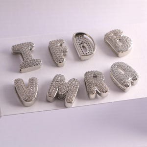 2pcs Silver-Plated Initial Letter Pendant,Letters Charm,Zircon Paved Letter Connector, Custom Jewelry Making Supply image 12