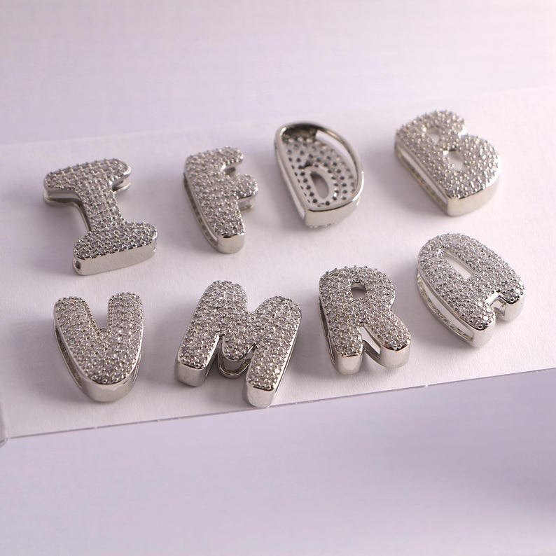 2pcs Silver-Plated Initial Letter Pendant,Letters Charm,Zircon Paved Letter Connector, Custom Jewelry Making Supply image 12