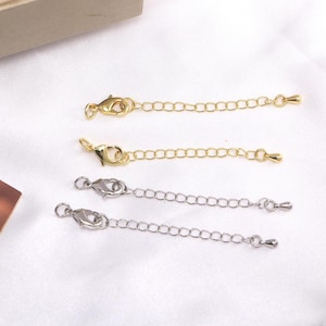 10pcs, 60mm 18K Gold Plated Chain Extender for Necklace Bracelet Supply Component Findings Extenders Lobster Claw Clasps with Extender Chain