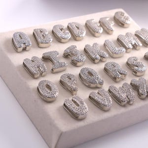 2pcs Silver-Plated Initial Letter Pendant,Letters Charm,Zircon Paved Letter Connector, Custom Jewelry Making Supply Long Hole