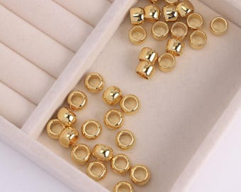 20 peças, contas redondas de latão banhadas a ouro de 9 mm/10 mm com furo grande.