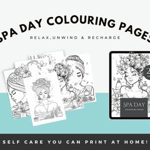 Spa Day Colouring Book: Relaxing Self-Care, Stress Relief (Digital Download)