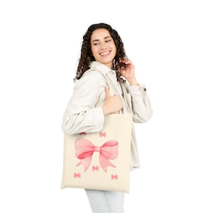 Coquette Pink Bow Tote Bag | Cute Aesthetic Gift  | Girly Canvas Bag for Her | Y2K Summer Bag | Kawaii Shopper | Soft Girl Tote