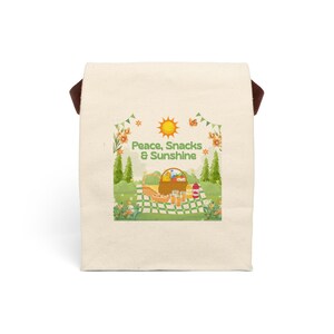 Peace, Snacks and Sunshine Lunch Bag.Eco-Friendly Insulated Tote for School, Work, Picnics, Gifts for Nature Lovers,Reusable Cotton Food Bag