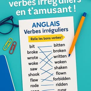 Fiche Verbes Irréguliers Anglais PDF à Imprimer – Exercice Ludique  – Apprendre les Temps en S’amusant