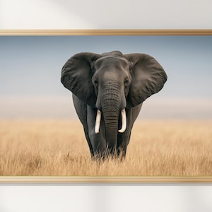 Elephant Wall Art | African Wildlife Decor | Golden Savanna Elephant Print | Powerful Majestic Animal | National Geographic Style