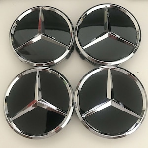 Mercedes-Benz Gloss Black Wheel Center Caps - 75mm Set of 4