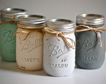 Painted & distressed pint sized mason jar, rustic mason jar, country mason jar, rustic wedding decor, rustic home decor, shabby chic decor