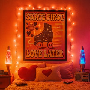 Lustiges Vintage Skaten Poster – 70er Jahre Disco Print – Retro Skater Girl Poster – Skater Girl Room Decor nostalgische Kunst