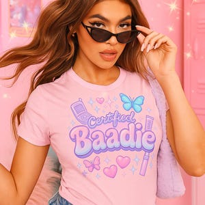 Funny Hot Girl Tee – “Certified Baadie” Y2K Gen Z Shirt for Women | Coquette Soft Girl T-Shirt | Pastel Retro Cute Top | Hot Girl Summer Tee